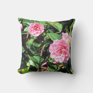 Pink Camellias Digital Painting Throw Pillow