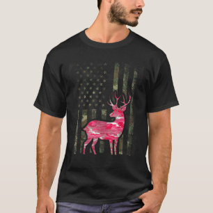 Pink Camo American Flag Camouflage Buck Hunting Wo T-Shirt