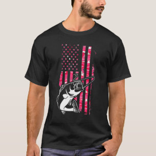 Pink Camo American Flag Fishing  Women Bass Fishin T-Shirt