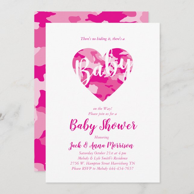 Pink Camo Baby Shower Camouflage Country Girl Invitation (Front/Back)