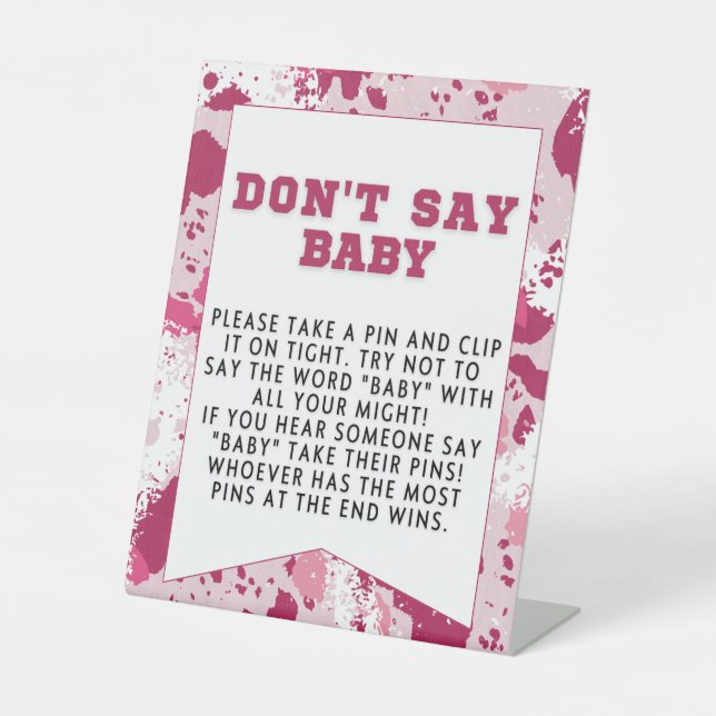 Pink Camo Baby Shower Games Pedestal Sign (Front)