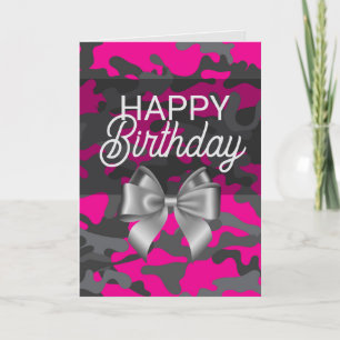 Pink Camo & Bow Happy Birthday Card
