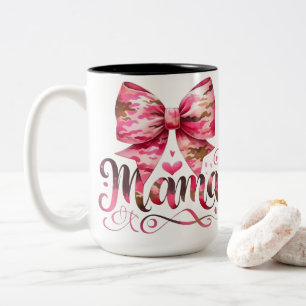 Pink Camo Bow Mama Script Design Two-Tone Coffee Mug