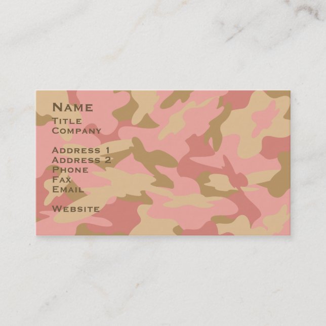 Pink Camo Business Cards / Contact Cards (Front)