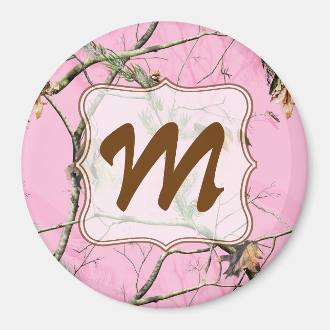 Pink Camo Camouflage Hunt Monogram Initial Magnet (Front)