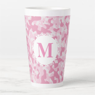 Pink Camo Camouflage Monogram Initial Latte Mug