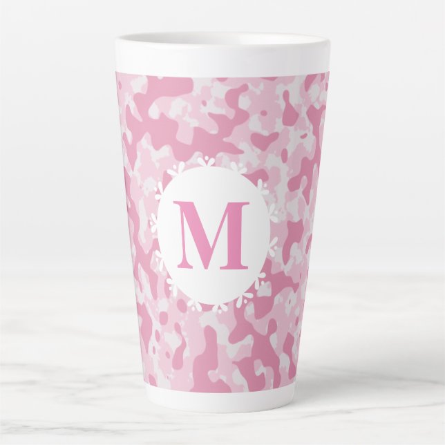 Pink Camo Camouflage Monogram Initial Latte Mug (Front)