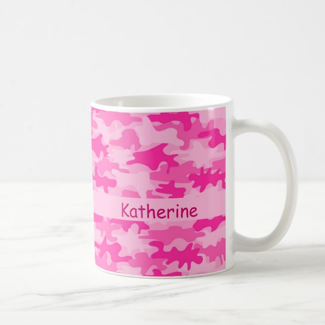 Pink Camo Camouflage Name Personalised Coffee Mug (Right)