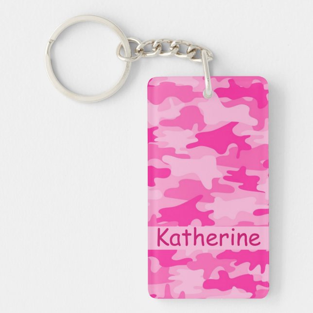 Pink Camo Camouflage Name Personalised Key Ring (Front)