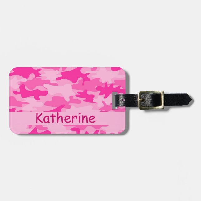 Pink Camo Camouflage Name Personalised Luggage Tag (Front Horizontal)