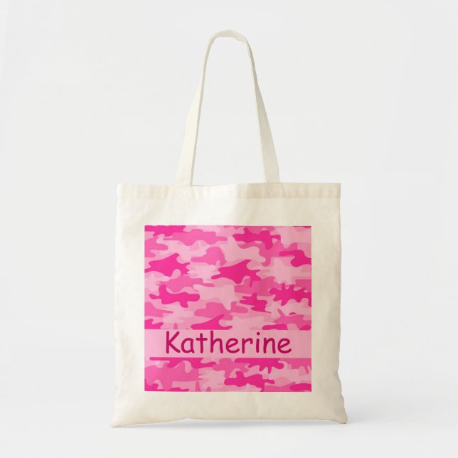 Pink Camo Camouflage Name Personalised Tote Bag (Front)