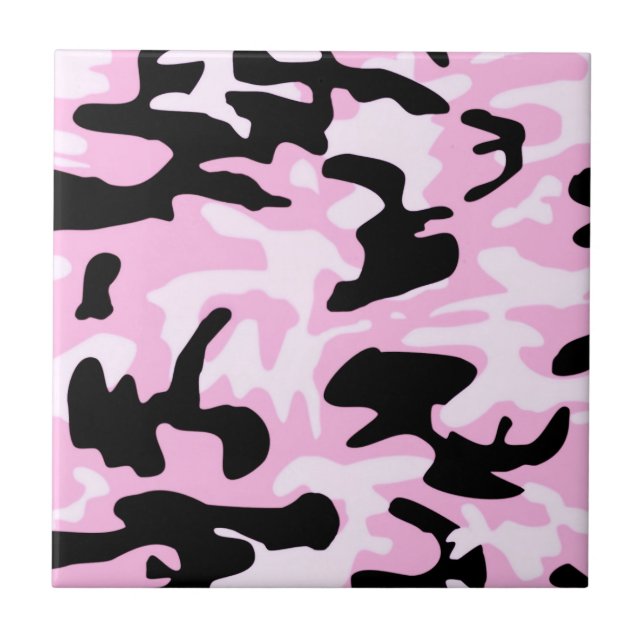 Pink Camo Camouflage Pattern Ceramic Tile (Front)