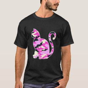Pink Camo Cat silhouette Camouflage Women Men Kids T-Shirt