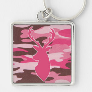 Pink camo deer head key ring