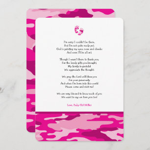 Pink Camo girl poem baby shower thank you note Invitation