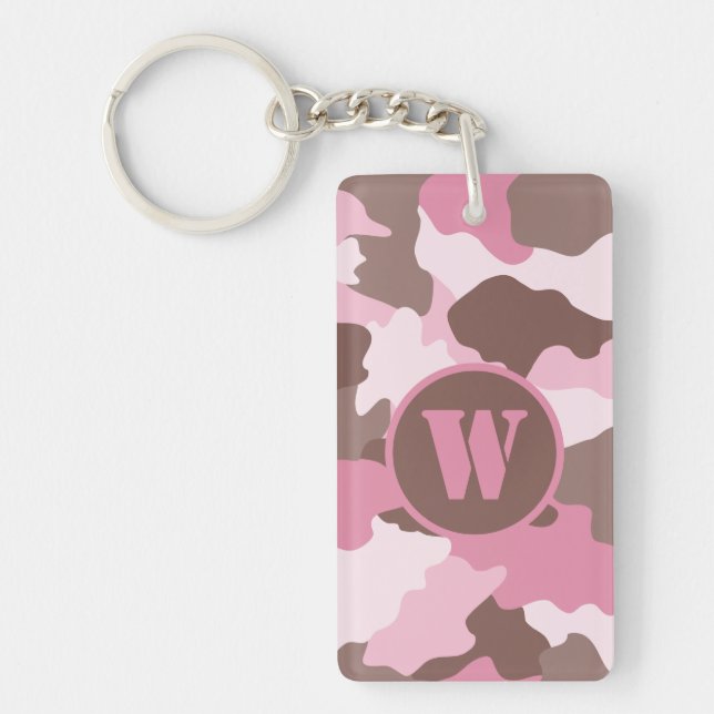 Pink Camo Girly Camouflage Monogram Initial Key Ring (Front)