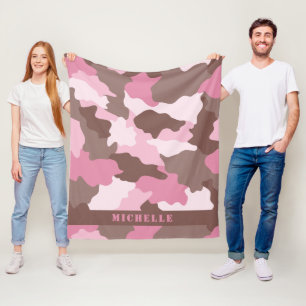 Pink Camo Girly Camouflage Monogram Name Fleece Blanket