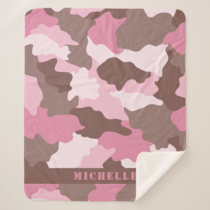 Pink Camo Girly Camouflage Monogram Name Sherpa Blanket