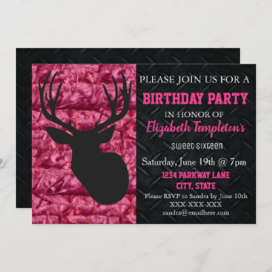 Pink Camo Hunting Sweet Sixteen Birthday Invitation