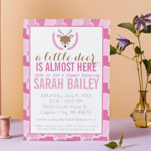 Pink Camo Little Deer Baby Shower Invite
