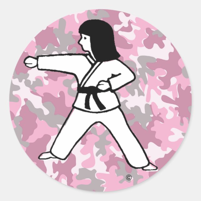 Pink Camo Martial Arts Girl Stickers (Front)