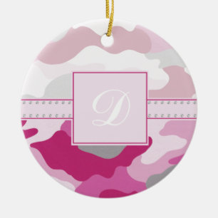 Pink Camo Monogram Ceramic Ornament