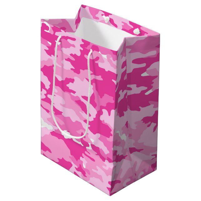 Pink Camo Pattern – Breast Cancer Awareness Medium Gift Bag (Front Angled)