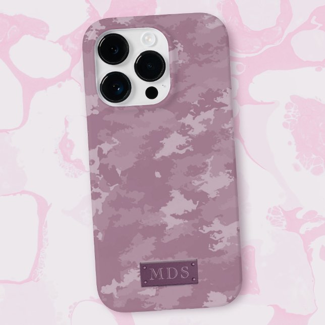 Pink Camo Pattern Cute Girly Camouflage Monogram Case-Mate iPhone Case (A pink camo phone case with space for your initials)