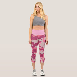 Pink Camo Pattern High Waisted Capris