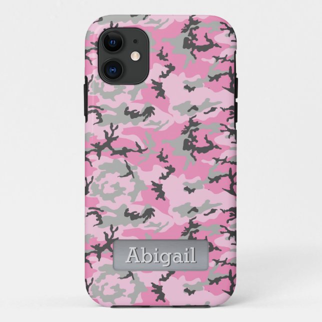Pink Camo Pattern Personalised Name Case-Mate iPhone Case (Back)
