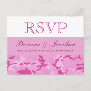 Pink Camo Pattern Wedding RSVP V01 Invitation Postcard
