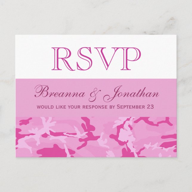 Pink Camo Pattern Wedding RSVP V01 Invitation Postcard (Front)