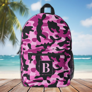 Pink Camo Personalised Modern Monogram Camouflage Printed Backpack
