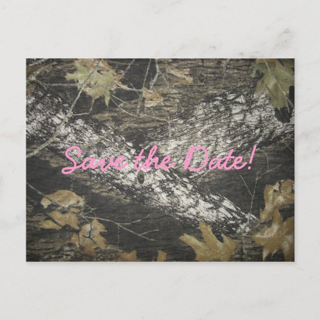 Pink Camo Save the Date Announcement Postcard (Front)