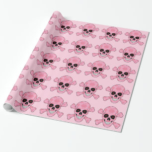 Pink Camo Skull Red Eyes Crossbones Wrapping Paper