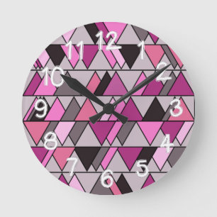 Pink Camo Triangles Round Clock