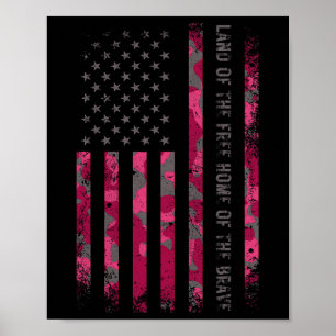 Pink Camo Usa Flag Military Camouflage Distressed Poster