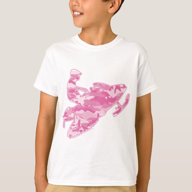 Pink Camoflage Snowmobiler T-Shirt (Front)