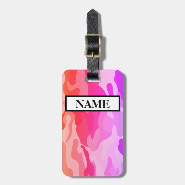 Pink Camouflafe , Custom Name Luggage Tag (Front Vertical)