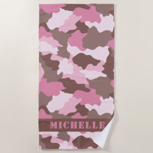 Pink Camouflage Camo Monogram Beach Towel
