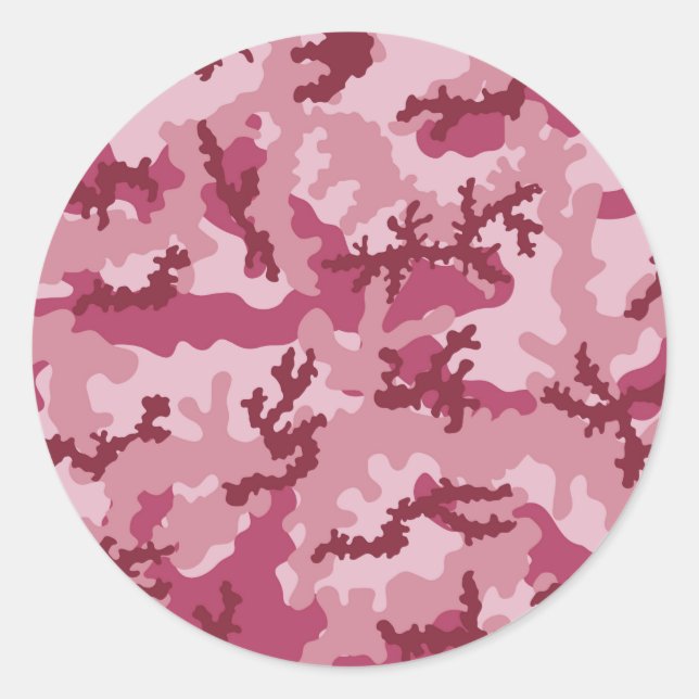 Pink camouflage classic round sticker (Front)