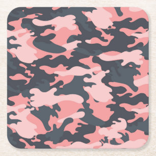 Pink Camouflage: Classic Vintage Pattern Square Paper Coaster
