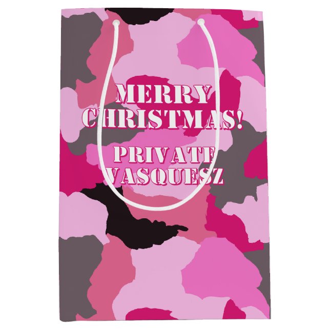 Pink Camouflage Custom Merry Christmas Medium Gift Bag (Front)