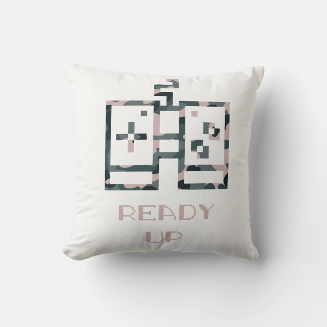 Pink Camouflage Game Controller Ready Up Gamer Cushion (Front)