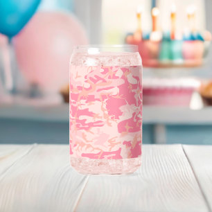 Pink Camouflage, Military, Army Can Glass