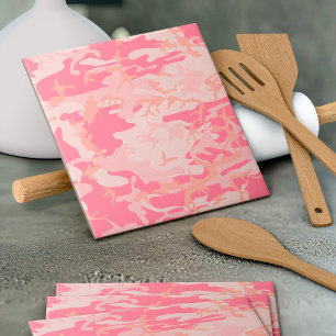 Pink Camouflage, Military, Army Ceramic Tile