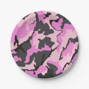 pink camouflage paper plate