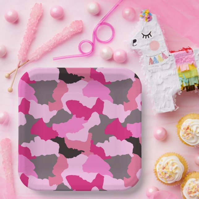 Pink Camouflage Paper Plate (Party)
