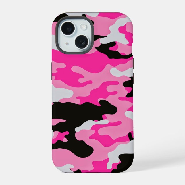 Pink Camouflage Pattern iPhone 15 Case (Back)