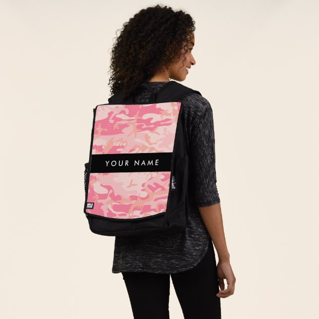 Pink Camouflage Pattern, Your name, Personalise Backpack (Worn)